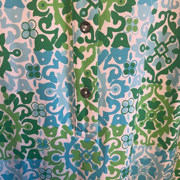 Talbots Effortless Jersey Polo Dress Medallion Tiles Print Sz Medium - Picture 7 of 7
